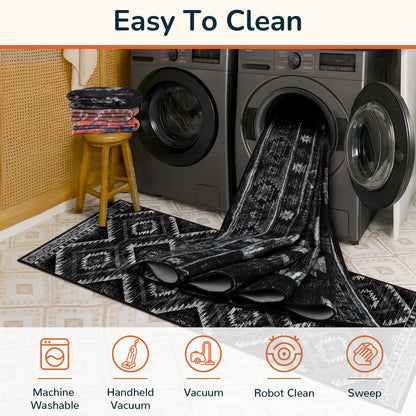 BESTSWEETIE Area Rug 5x7 Rug Machine Washable Non-Slip Low Pile Print Pattern Western Rug for Living Room Bedroom Entryway Tribal Series -Black