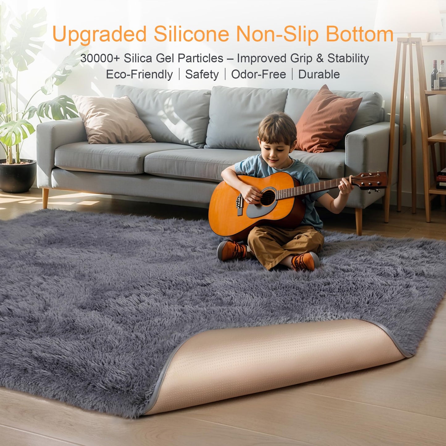 KICHOWUA Thick Area Rug Grey Fluffy Shag 3x5 for Bedroom, Ultra Soft Plush Fuzzy Washable Throw Carpet, Modern Non Slip Cozy Furry Shaggy Rug for Living Room Kids Baby Nursery College Dorm
