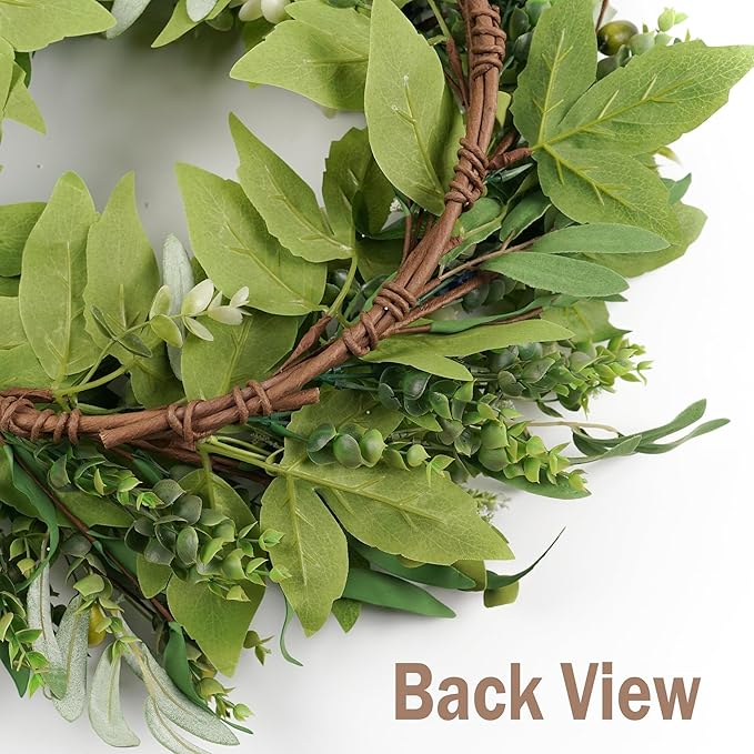 Wreaths for Front Door 22", Door Spring Wreath with Eucalyptus Olive Boxwood Leaves, Greenery Wreath Door Decoration for Spring Summer All Season Home and Outdoor