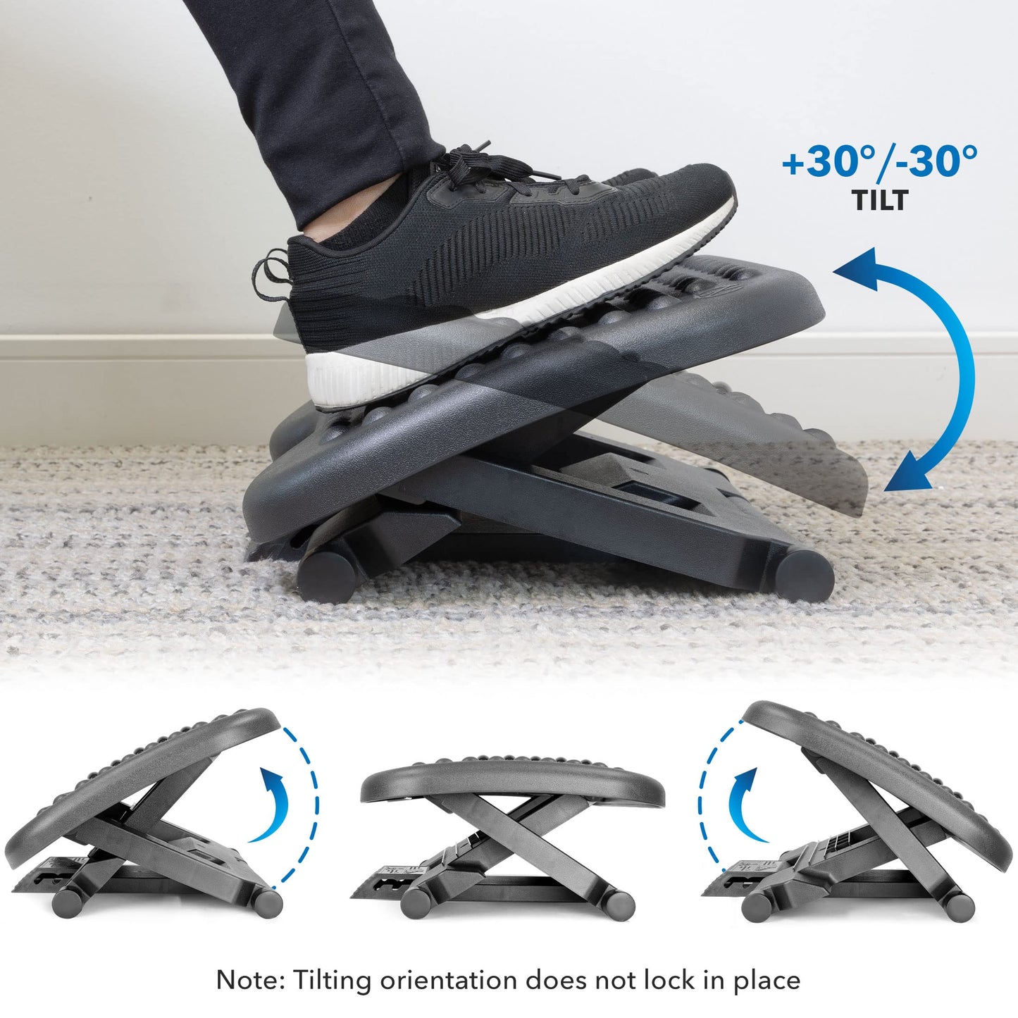 Mount-It! Ergonomic Under Desk Footrest with Massage Rollers, Adjustable Height & 30° Tilt Foot Rest Under Desk (4.25"–6.75"), Office Foot Stool with Non Slip Surface