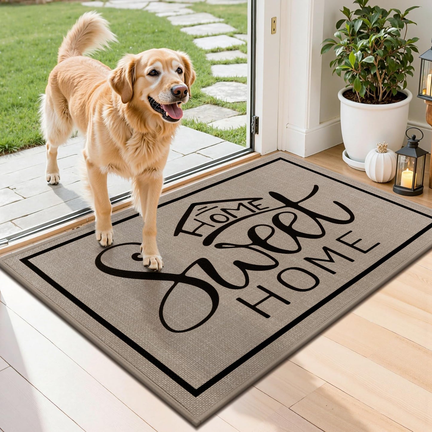 Vaukki Indoor Door Mat 24"x36", Ultra Thin Doormat Indoor Entrance, Non Slip Rubber Backed Inside Welcome Mat for Front Door, Low-Profile Washable Dirt Trapper Entry Floor Mat for Entryway, Sweet Home