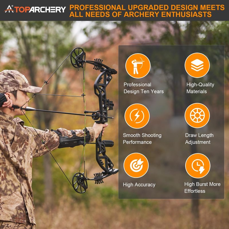 TOPARCHERY Compound Bow and Arrow for Adult Youth and Beginner- Right Hand Archery Compound Bows,Adjustable 30-70LB Draw Weight, 23.5-30.5IN Draw Length, Archery Hunting Bow Set