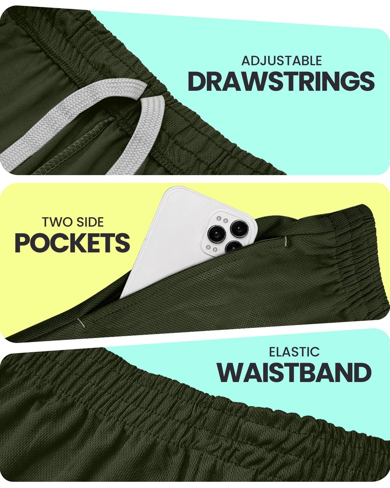 NY Threads Men's Athletic Shorts Quick Dry Loose-Fit Lightweight Running Workout Gym Shorts with Pockets, Large, Army Green