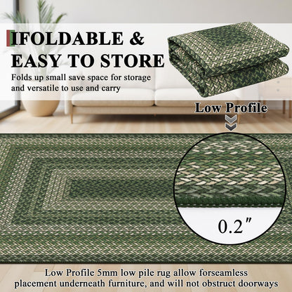 Ileading Faux Braided Area Rug 6'x9' Washable Farmhouse, No-Shed Non-Slip Woven Carpet, Pet Friendly Stain Resistant Jute Style Rug for Living Room Dining Bedroom Office