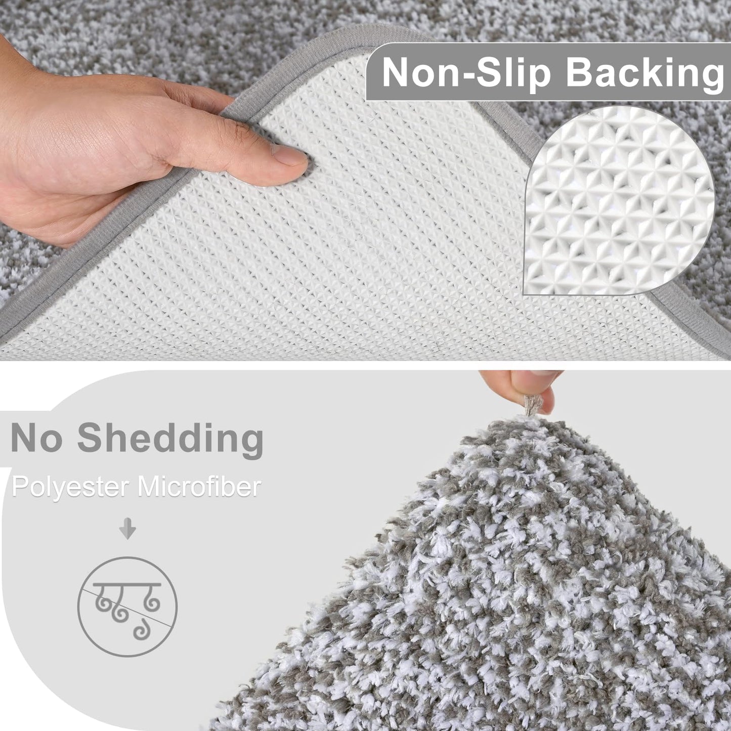 Bathroom Runner Rug 24x60 Inch, Soft Absorbent Long Bathroom Rug for Shower Floor, Non Slip Washable Bath Rugs, Plush Thick Microfiber Large Bath Mat for Tub Double Sink Vanity, Light Grey and White