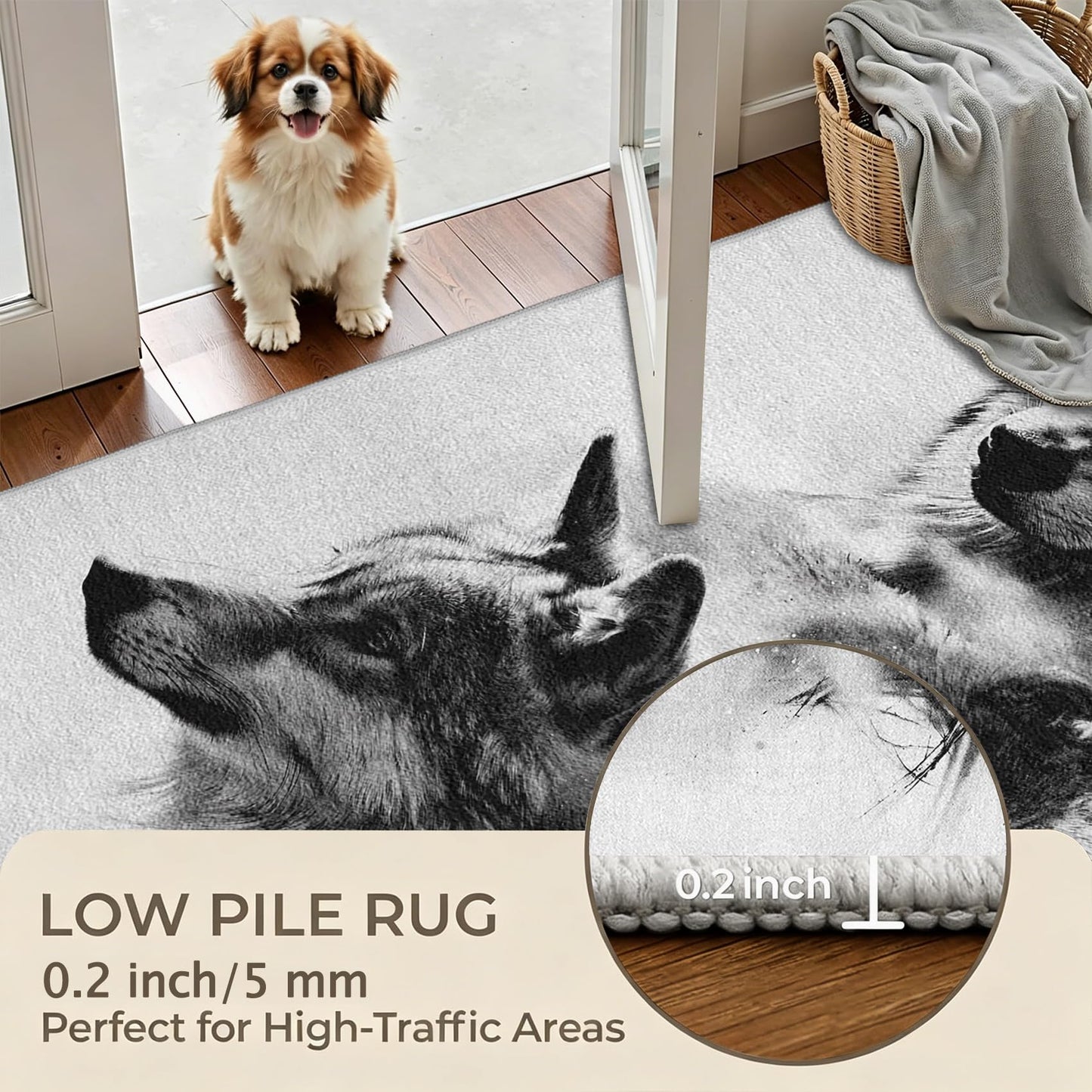 Wolf Washable Runner Rug Wildlife Hallway Runner Rug 2x9