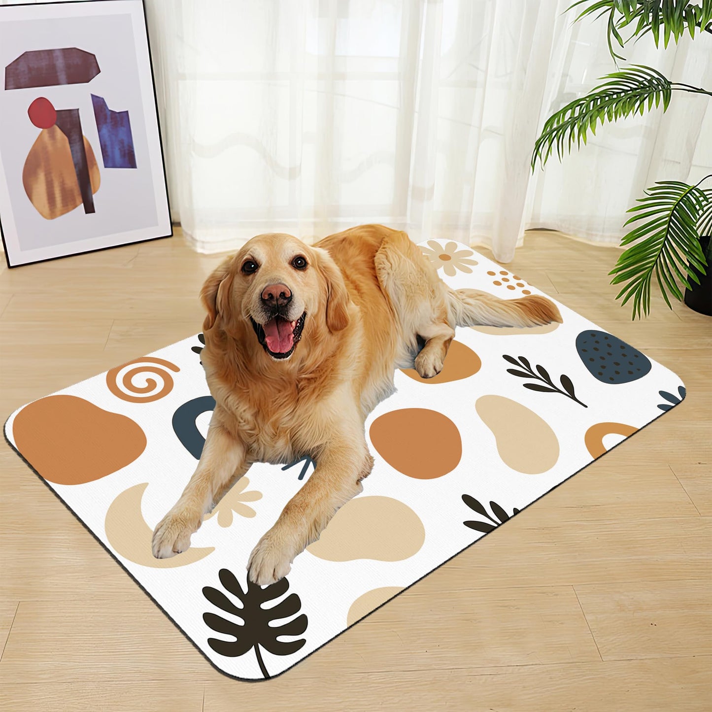 Boho Style Dog Food Mat–Absorbent Quick Dry Feeding Placemat for Food and Water Bowls, Non Slip Rubber Backing, Waterproof Pet Supplies for Mess-Free Eating 12"x20"