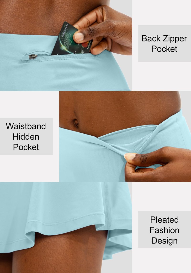 SANTINY Pleated Tennis Skirt for Women with 4 Pockets Women's High Waisted Athletic Golf Skorts Skirts for Running Casual (Sky Blue_M)