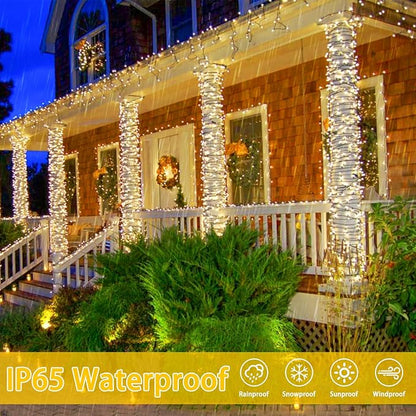 2 Pack 480 LED Solar String Lights for Outside, 170 FT Super Long Solar Chrismas Lights Outdoor with 8 Modes & Memory Function, Waterproof Twinkle Light for Xmas Tree Party Decorations (Warm White)