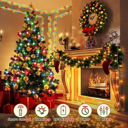 Hezbjiti 403FT 1000LED Color Changing Christmas Lights Outdoor, 11 Modes String Lights IP44 Waterproof Fairy Lights for Party Wedding Tree Decorations (Multicolor to Warm White, Clear Wire)
