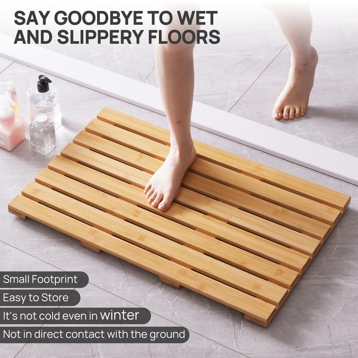 Bath Mat for Shower, Wooden Floor Mat for Bathroom,Non-Slip | Heavy Duty, Shower Mat for Indoor Outdoor