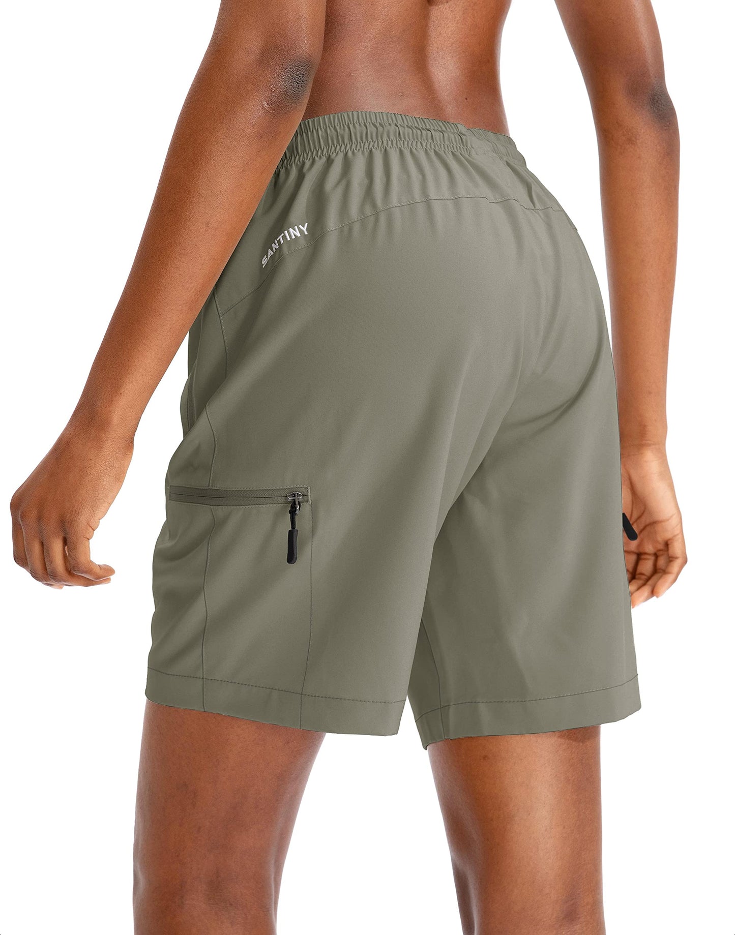 SANTINY Women's 5''/ 7''/9'' Hiking Cargo Shorts Quick Dry Lightweight Summer Shorts for Women Athletic Golf Zipper Pockets(Silver Sage_L)