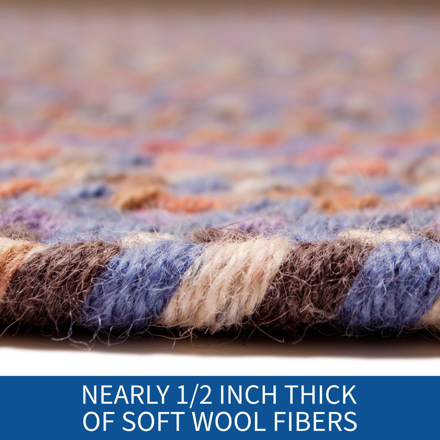 Super Area Rugs Premium Wool Braided Rug - Soft & Reversible Woven Rug- Made in USA - Blue, 3' X 5'