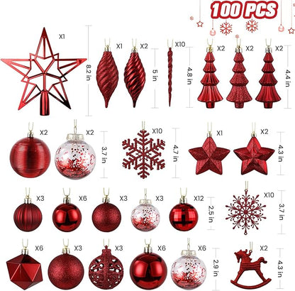 SHareconn 100pcs Christmas Tree Decorations Ornaments Set, Shatterproof Plastic Baubles Decorative Balls for Xmas Tree Decor Holiday Wedding Party, Burgundy