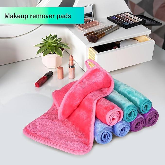 Nugilla Makeup Remover Cloths, 8 Packs Makeup Remover Towels Reusable Face Wash