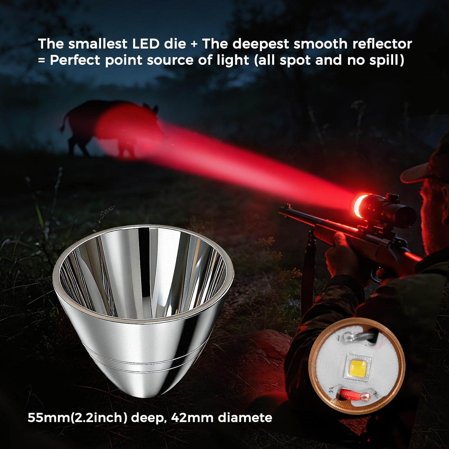 VASTFIRE Predator Light with Interchangeable (Red, Green, White) LED Hunting Flashlight with Scope Mount for Hog Coyote Coon Bobcat Raccoon Varmint Rabbit Night Hunting