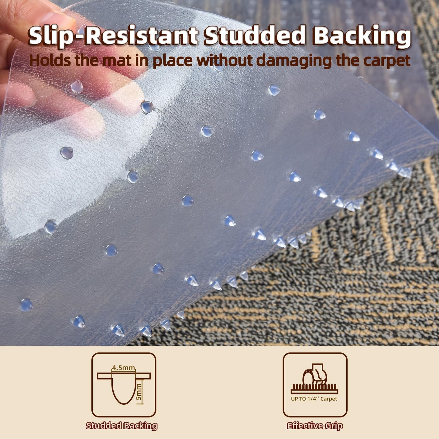 Office Chair Mat Carpet Protector: 36" x 48" Plastic Heavy Duty Computer Desk Mats with Lip for Low Flat and No Pile Carpeted Floor - Clear Rug Pad for Rolling Chairs Work Home Gaming Convex Shape