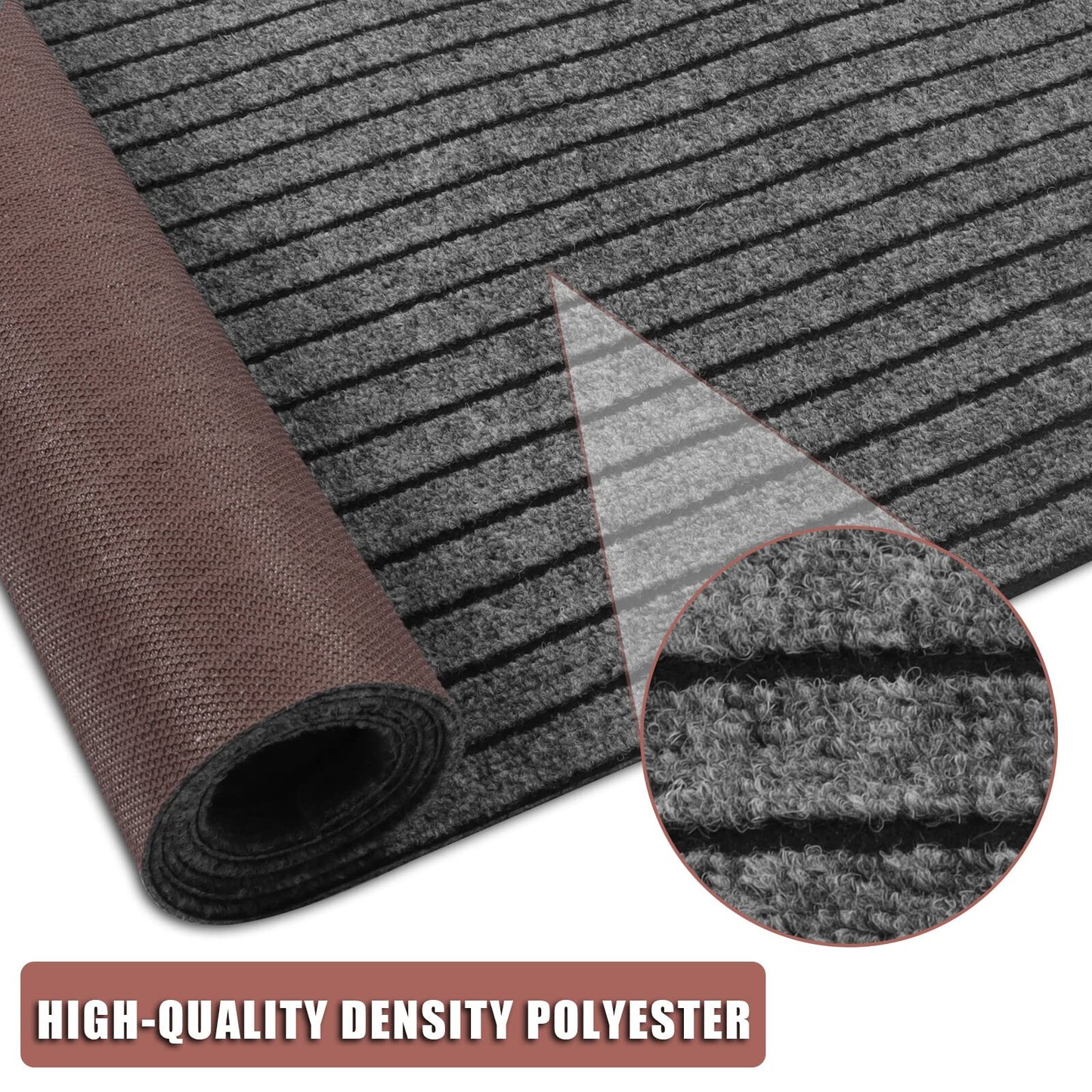 Runner Rug 2 ft x 6 ft Indoor/Outdoor Low Profile, Hallway, Kitchen, Patio, Deck Area, RV, Entryway, Garage, with Non-Slip Rubber Backing, Gray with Black Stripe, Custom