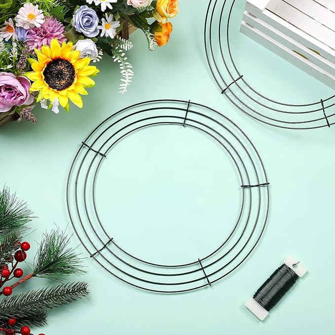 Fovths 12 Pack Christmas Wire Wreath Ring 12 Inches Metal Wire Wreath Frame with Floral Wires Green DIY Floral Crafts for Xmas Halloween New Year Holiday Valentines Day Decor