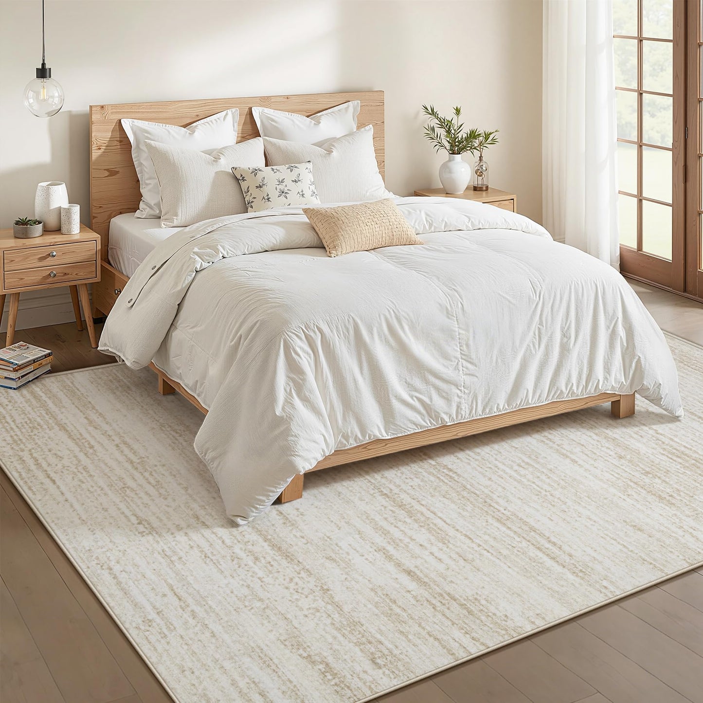 Area Rug 6x9 Living Room Rugs: Washable Modern Rug Non-Slip Soft Rugs Stain Resistant Printed Rug Indoor Carpet for Bedroom Kitchen Dining Room Nursery Home(Beige, 6'x9')