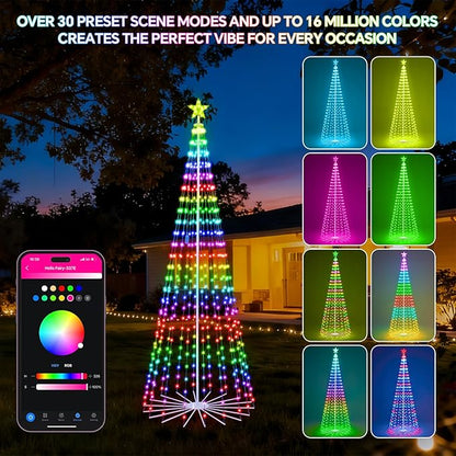 9 FT Smart Christmas Cone Tree Lights, 460 LED Lighted Outdoor Christmas Tree with Remote & App Control Timer, Music Sync, DIY RGB Color Changing for Indoor Outdoor Decorations