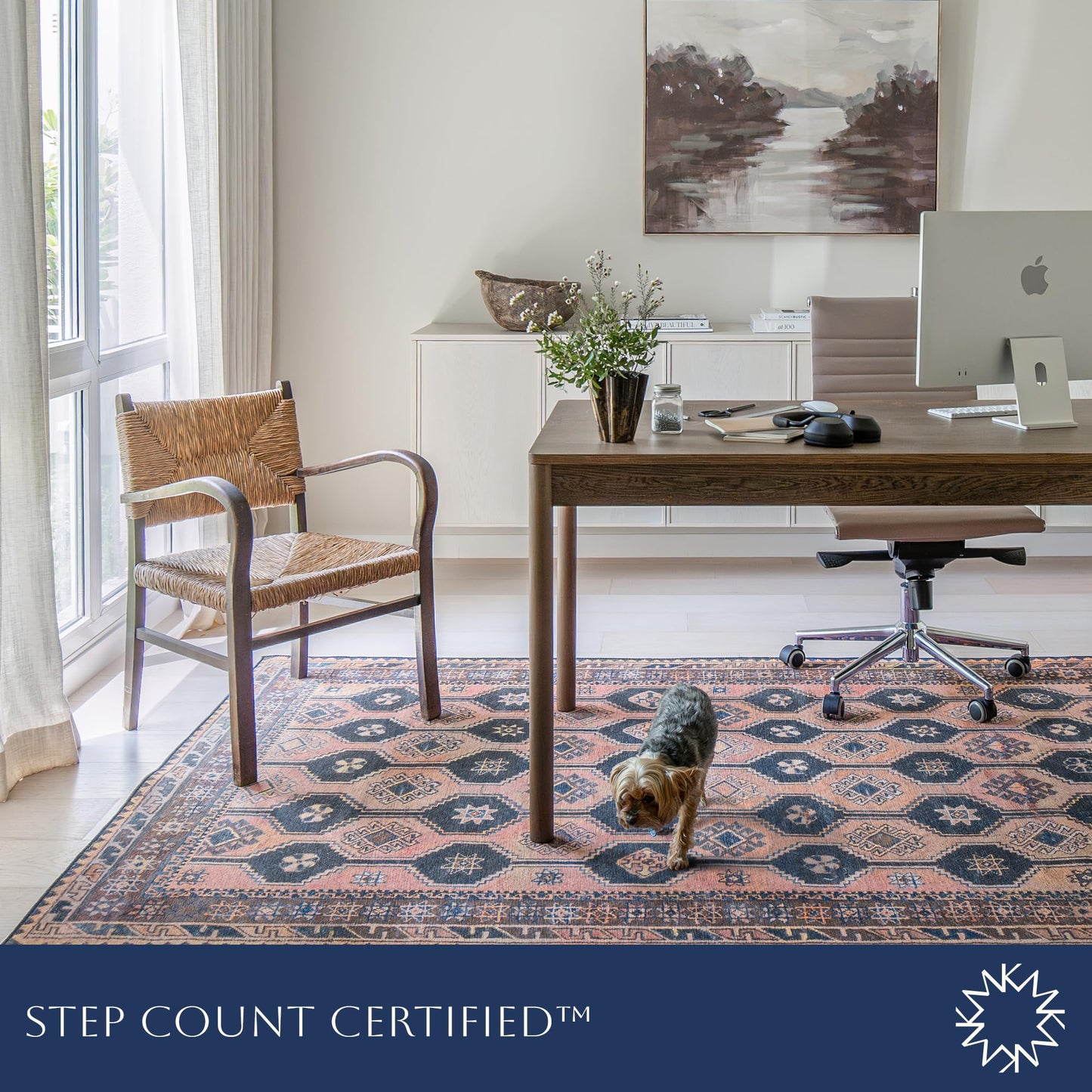 KNOTTING MATTERS Indiclay 5’ x 8’ Area Rug – Blush Pink & Deep Navy Heritage Flatweave, Low-Pile – Easy Clean Area Rug – Perfect for Living Room, Dining Room, Bedroom – Pet & Kid Friendly