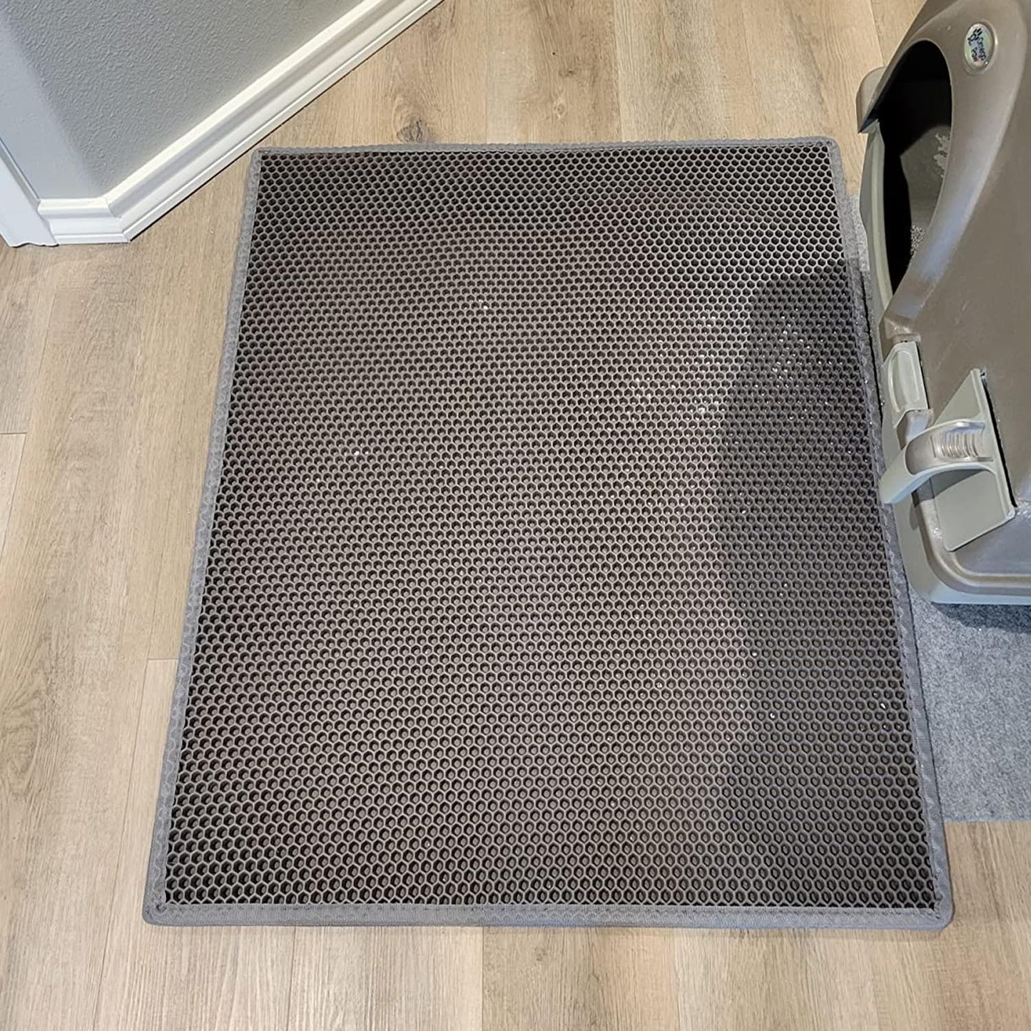 Waretary Cat Litter Box Mat: 36"x 30" Waterproof Kitty Cat Litter Trapping Mat, Easy-clean Double-layer Scatter Control Pad Rug (Grey)