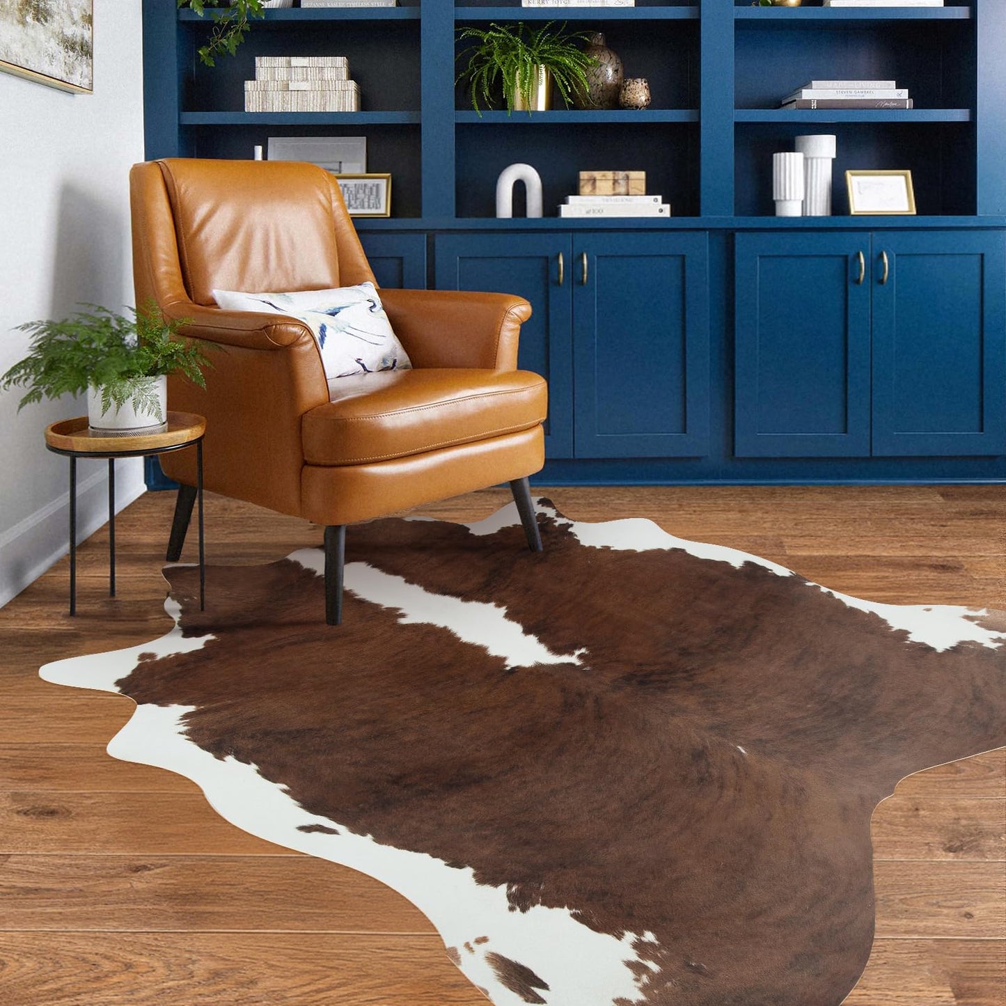 ‌Faux Cowhide Area Rug‌ 4.6x5.2 FT Premium Country Western Print Non-Slip Carpet, Kids & Pet-Friendly Western Decor for Living Room Bedroom Cow Hide Rug No-Fur Carpet