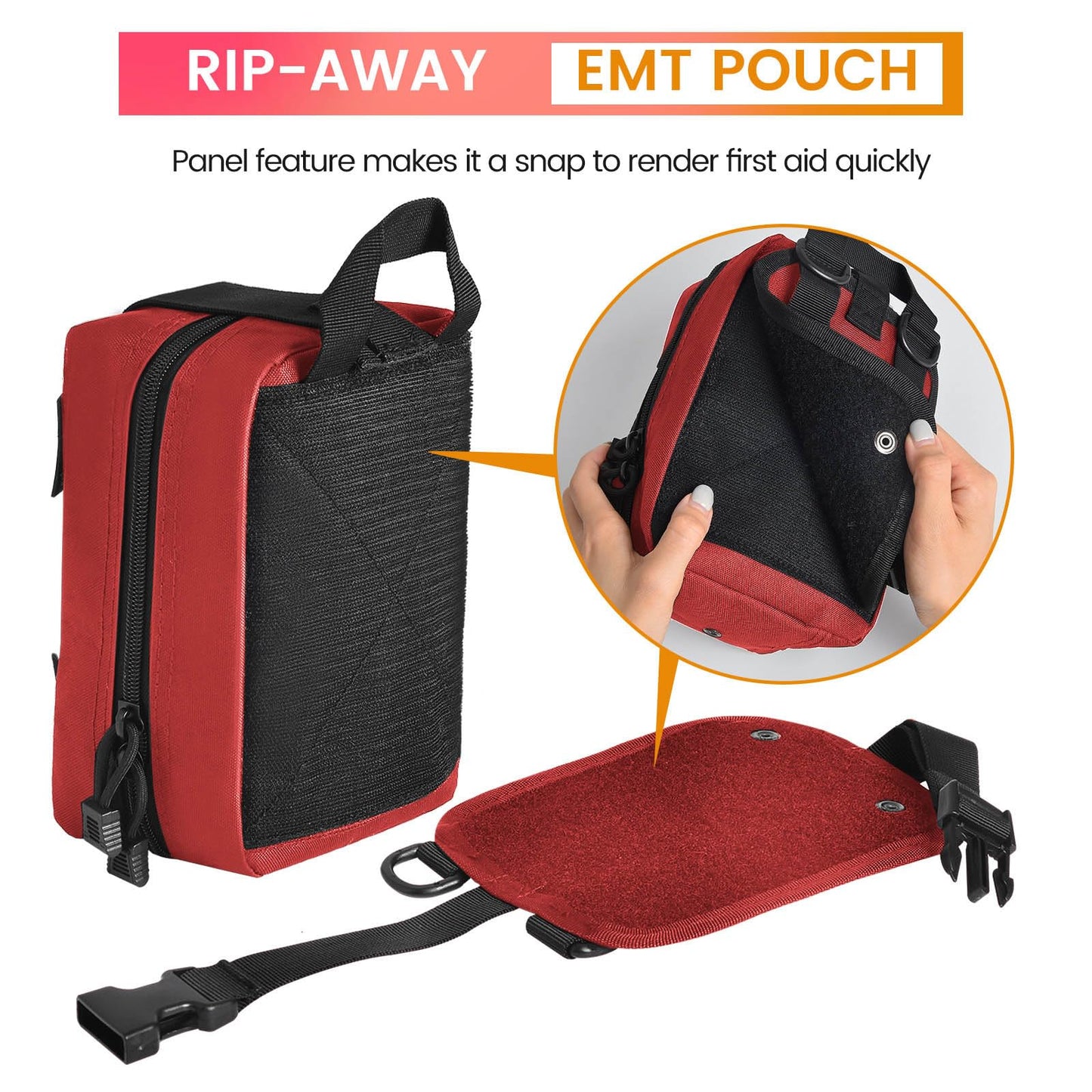 Haafoo Medical Molle Pouch Tactical - 1000D Nylon First Aid Pouch, Big Capacity EMT Pouch Utility, Heavy Duty Military Grade Rip-Away Ifak Pouch for Home and Outdoor Activities（Bag Only