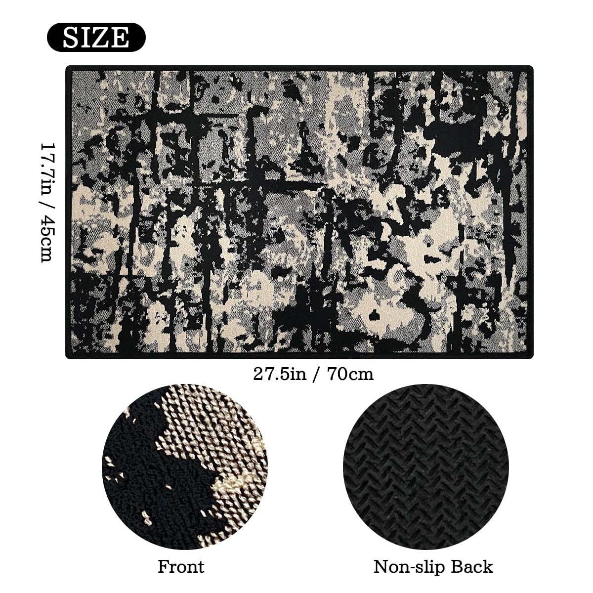 Modern Abstract Indoor and Outdoor Entrance Welcome Door Mat, Washable Kitchen Mats, Soft Area Rug for House Laundry Room Bathroom Entryway Sink Office Floor (Black, 18" x 28")
