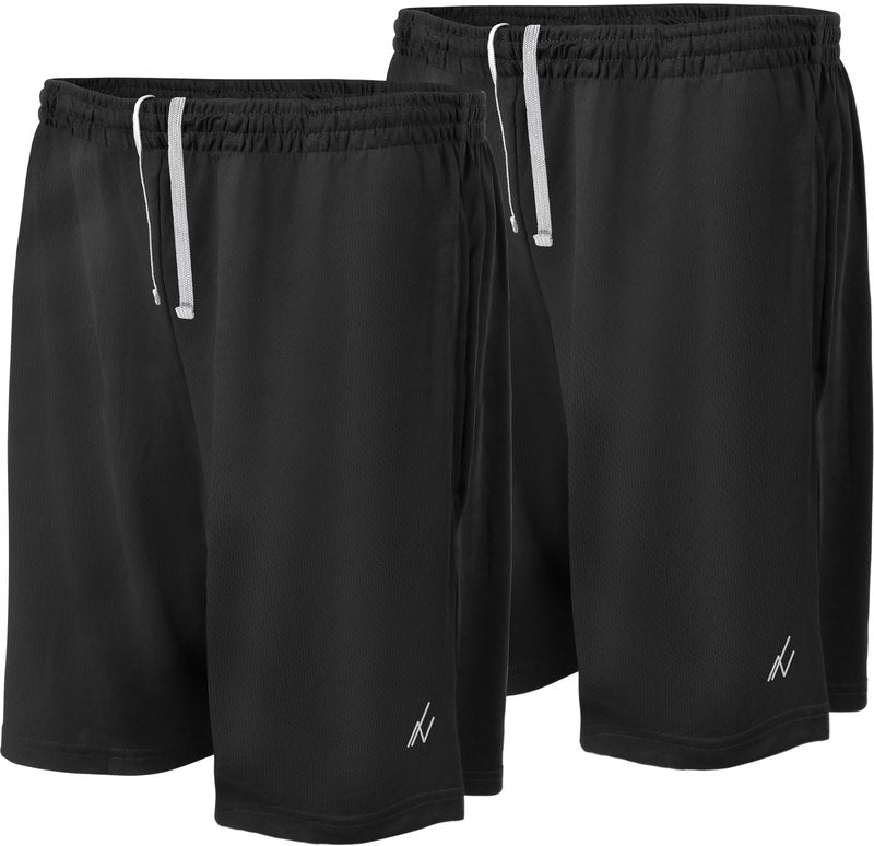 NY Threads Mens Athletic Shorts 2 Pack Quick Dry Lightweight Running Workout Gym Shorts with Pockets, Large, Black/Black