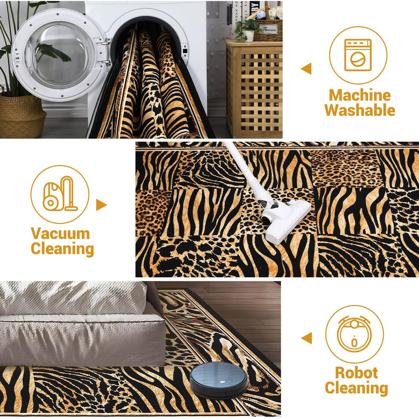 Leopard Rug 5x7 Washable, Soft Leopard Patchwork Print Living Room Large Rug Carpet Non-Slip Low Pile Carpet for Office Bedroom Dining Room, Brown