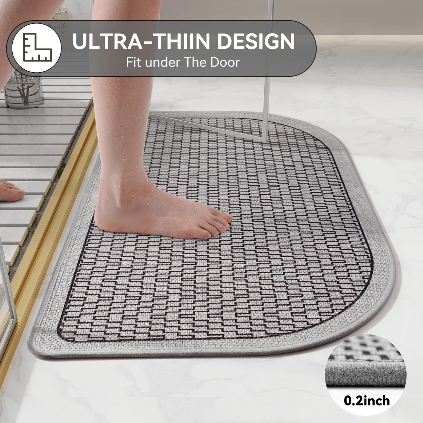 YDKGL Half Circle Bath Mat, Thin Bathroom Rugs Fit Under Door Quick Dry Non Slip Washable Bathroom Mat with Rubber Backing, Absorbent Half Round Shower Rug