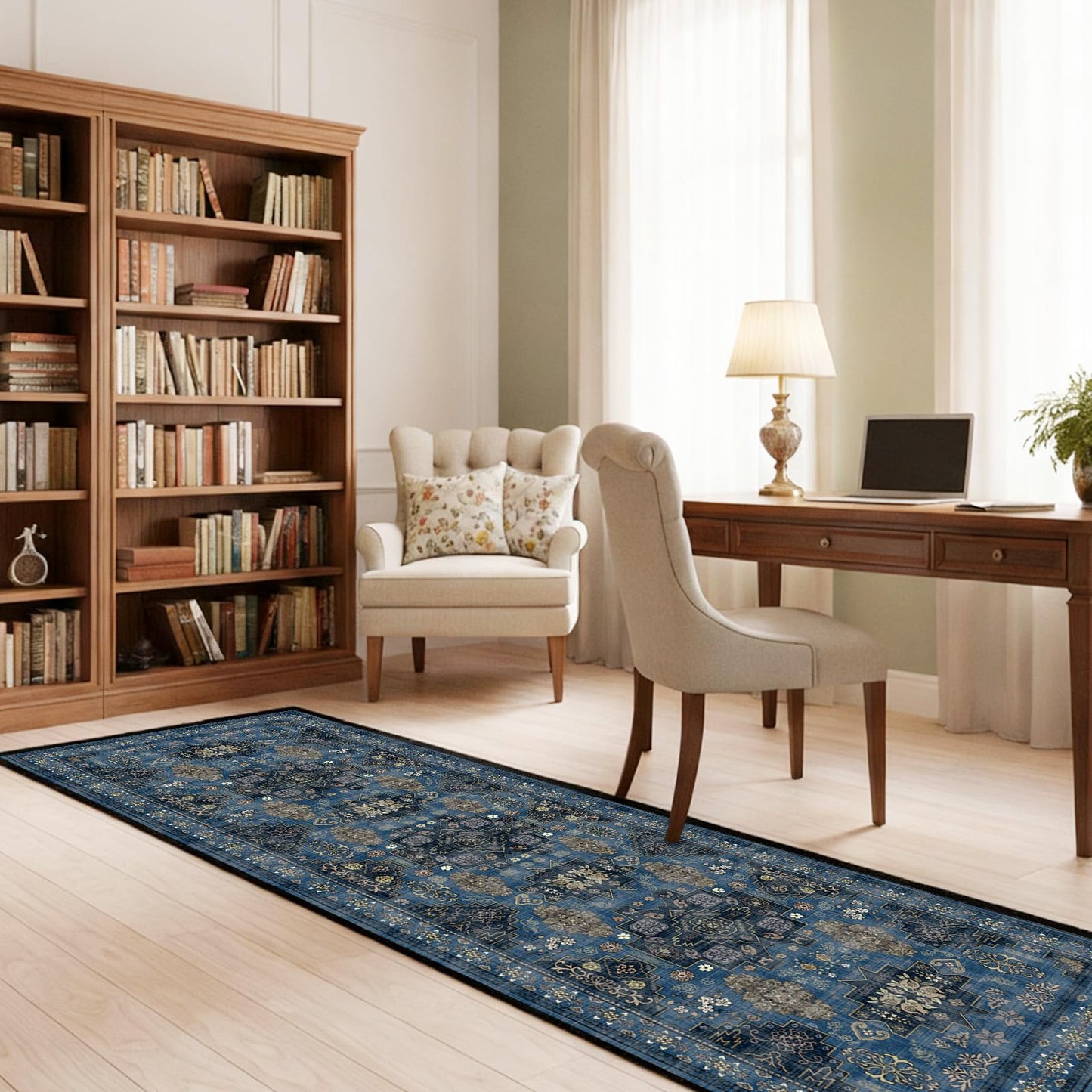 Runner Rug 2'x6' Vintage Boho Kitchen Rugs Washable Mat Non-Slip Soft Carpet with Rubber Backing Rugs for Hallways, Kitchen, Laundry, Bedroom, Bathroom, Blue