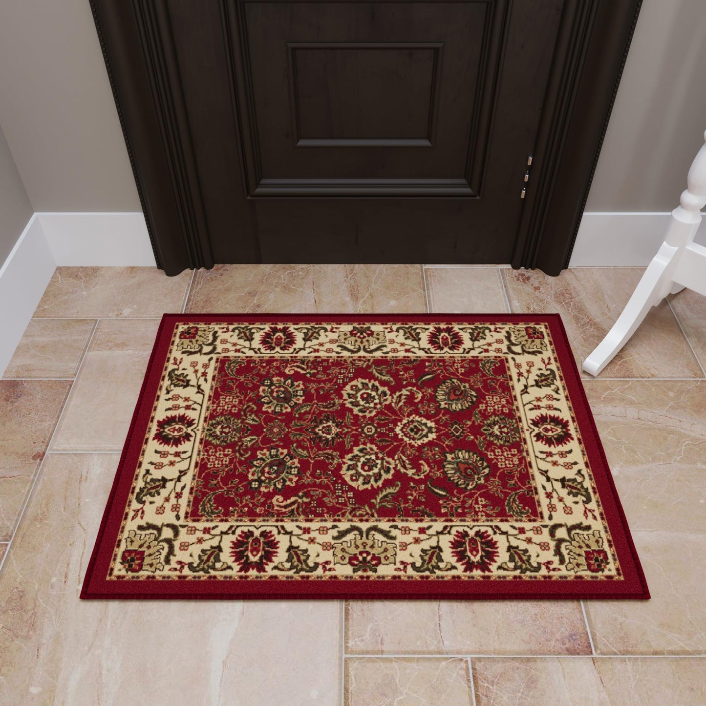 Ottomanson Accent Rug – Non Slip Low Pile Small Rug for Entryway, Bedroom, Bedside & Coffee Table Areas, 2'7" x 4', Red Oriental