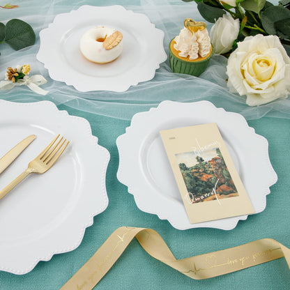 COLOSUS 60pcs White Disposable Plastic Plates-Heavy duty plate for party/wedding/anniversary 30 dinner plates and 30 dessert/salad plates