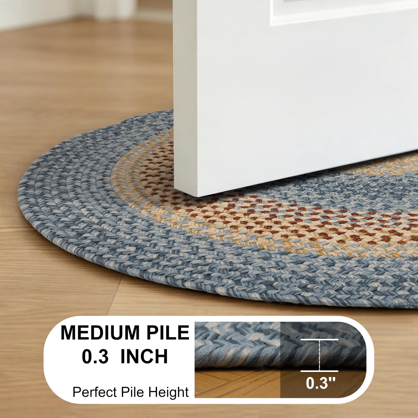 RCTJHOME 2'x6' Oval Braided Runner Rug, Long Hallway & Kitchen Farmhouse Rug, Door Mat with Anti-Slip Pads for High Traffic Areas Without Rubber Rope Rug,Natural, Rust, Blue