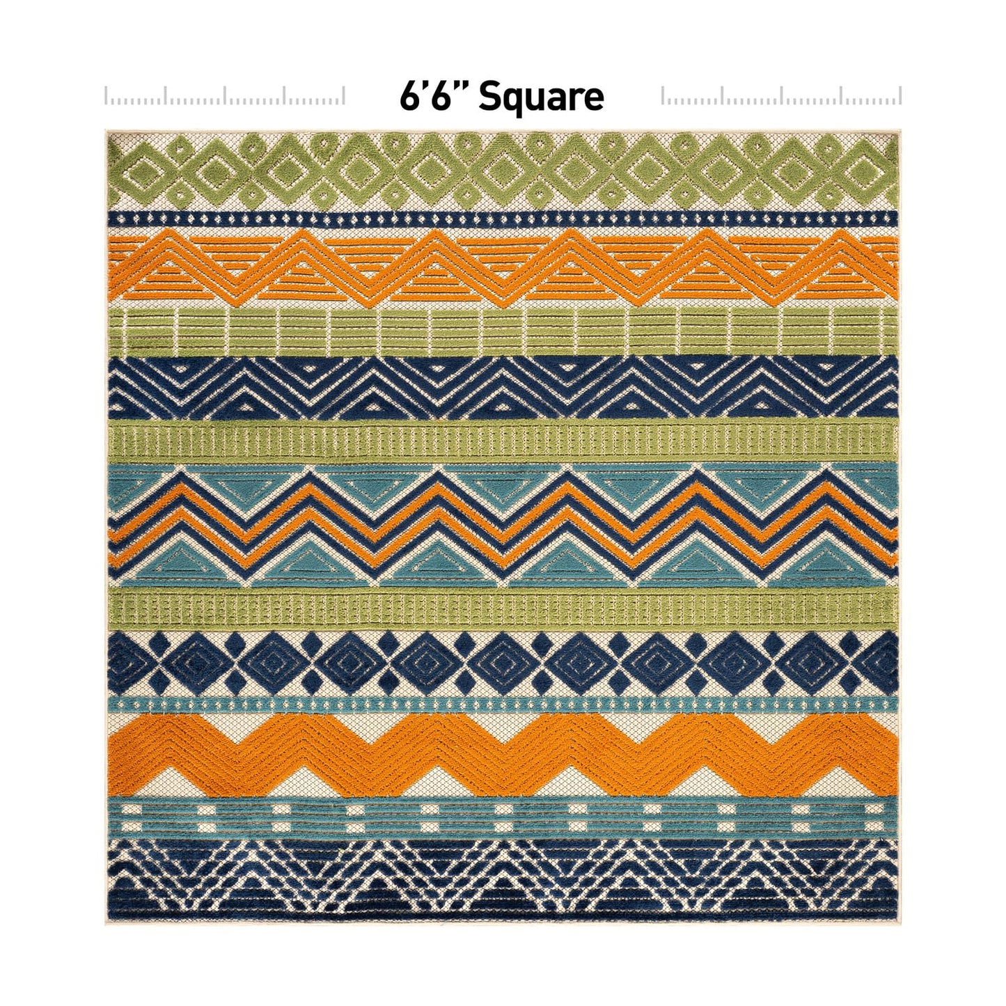 Rugshop Multi Marbella Boho Indoor/Outdoor Square Area Rug for Patio,Dining Nook and Balcony 6'6" x 6'6" Square
