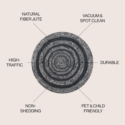 JONATHAN Y Abyss Braided Jute Black/White 5' Round Indoor Area Rug, Bohemian, Classic, Coastal, Easy-Cleaning for Living Room, Bedroom, Kitchen, Pet Friendly, Non-Shedding (RNF117C-5R)
