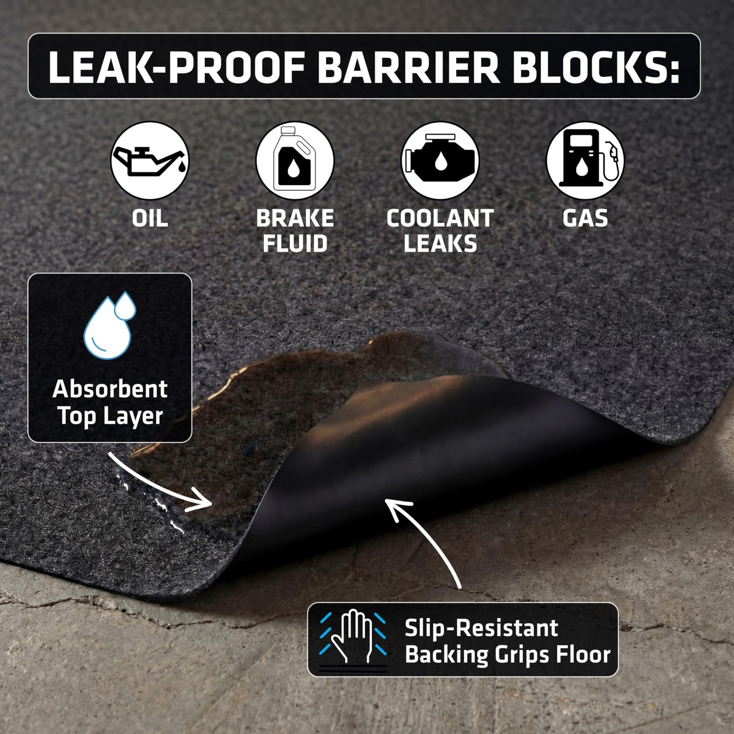 Armor All Jumbo XXL Garage Floor Mat (22' x 8'10"), Waterproof Garage Flooring, Absorbent, Premium Oil Spill Resistant Garage Pad, Durable, Protects Surfaces (Includes Double Sided Tape) (USA Made)