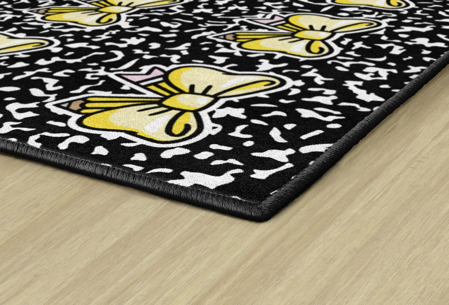 Flagship Carpets School Days Pencil Bow Sit Spots Educational Area Rug for Kids Room, Children's Classroom Rug for Teaching and Playroom, 7'6" X 12'