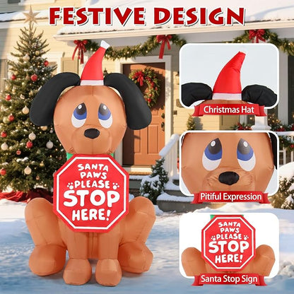 Christmas Inflatable Outdoor Decorations, 4FT Inflatables Dog Yard Decor with Hat & Sign, LED Lights Blow up Puppy Holiday Decorations for Indoor Outside Lawn Garden