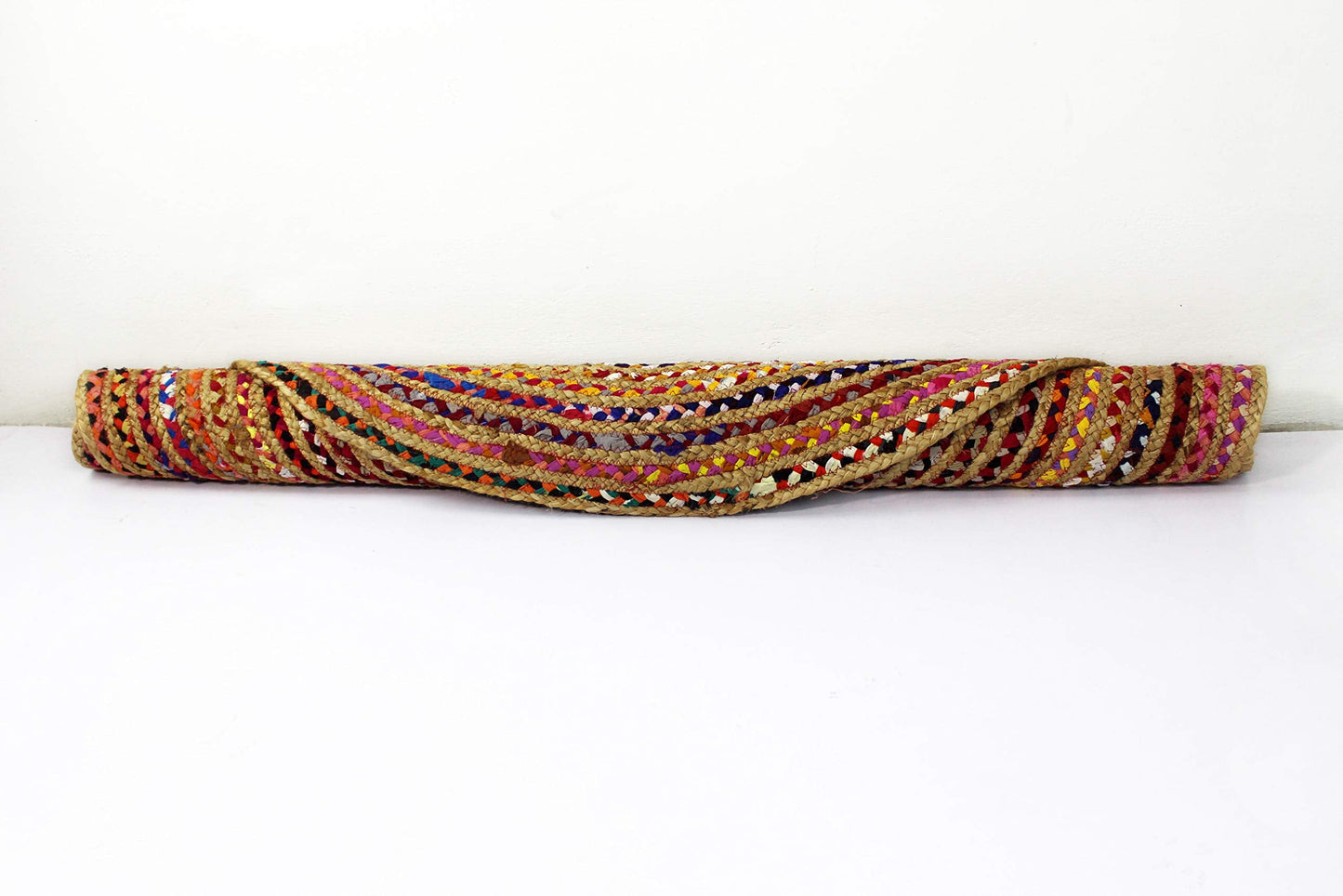 COTTON CRAFT Jute Chindi Braid Rag Rug - Boho Farmhouse Rustic Area Accent Throw Rug - Handwoven Reversible Natural Recycled Cotton - Living Room Den Study Home Décor Gift - 4 Feet Round - Multi Color