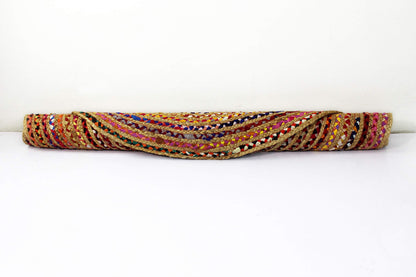 COTTON CRAFT Jute Chindi Braid Rag Rug - Boho Farmhouse Rustic Area Accent Throw Rug - Handwoven Reversible Natural Recycled Cotton - Living Room Den Study Home Décor Gift - 4 Feet Round - Multi Color