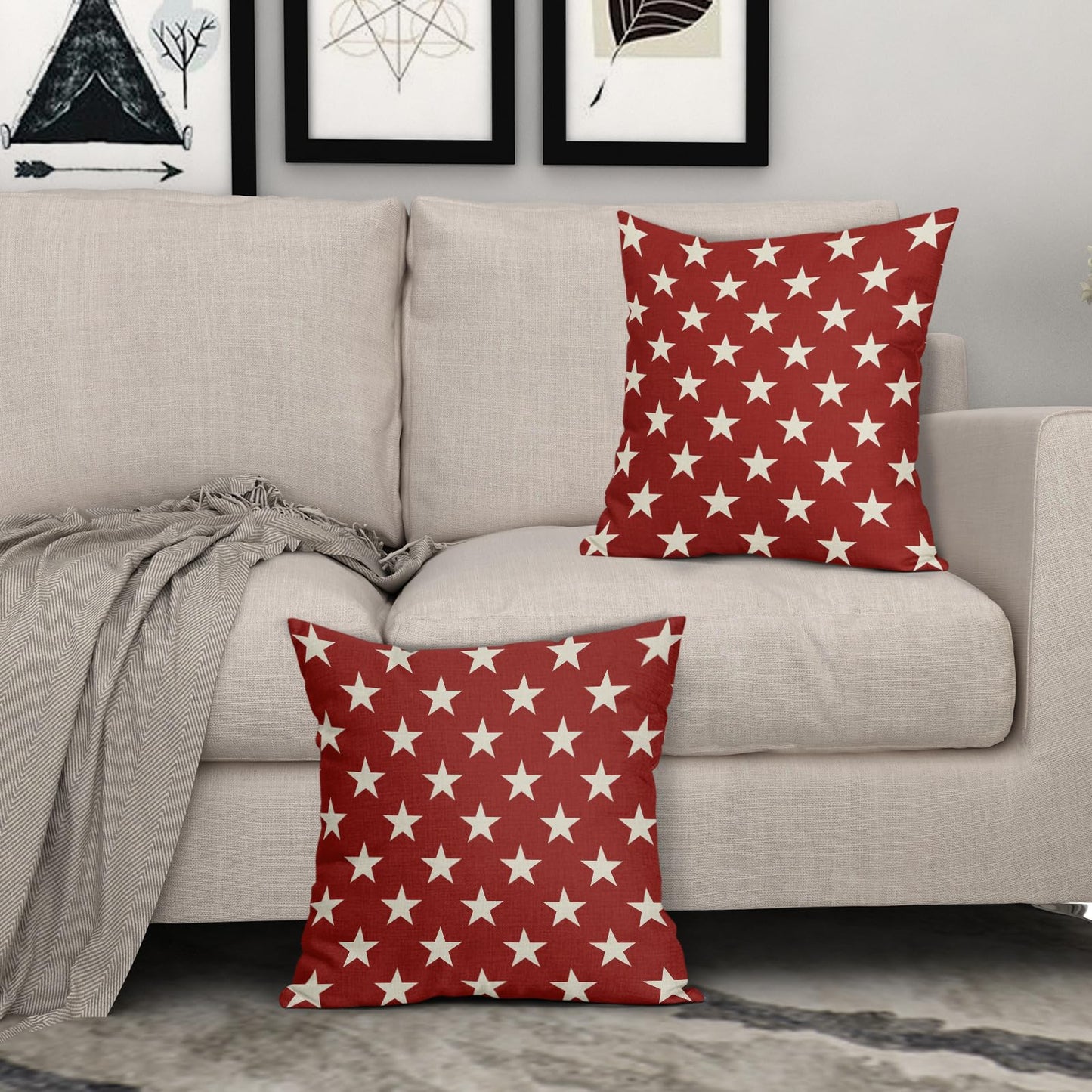 4th of July Patriotic Pillow Covers 18x18 Set of 2 Red Star Americana Independence Day Outdoor Decorative Throw Pillow Cases Farmhouse Decor for Sofa Couch Bed Fourth July Holiday Decorations