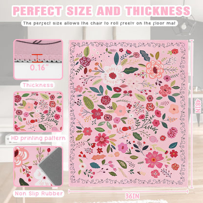 Office Chair Mat for Hardwood Floor 36"X 48" Heavy Duty Desk Chair Rug for Under Gaming Rolling Chairs Computer Decor Protect Mats Low Pile Non-Slip Rubber for Carpet & Tile Floor-Boho Flower