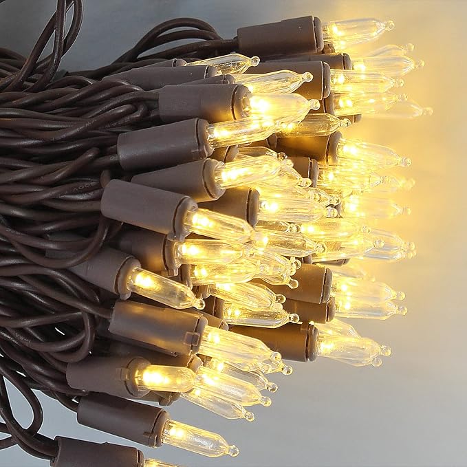 150 LED Warm White Christmas Lights on Brown Wire, 50 Feet Xmas Tree Lights, UL Certified for Outdoor Indoor