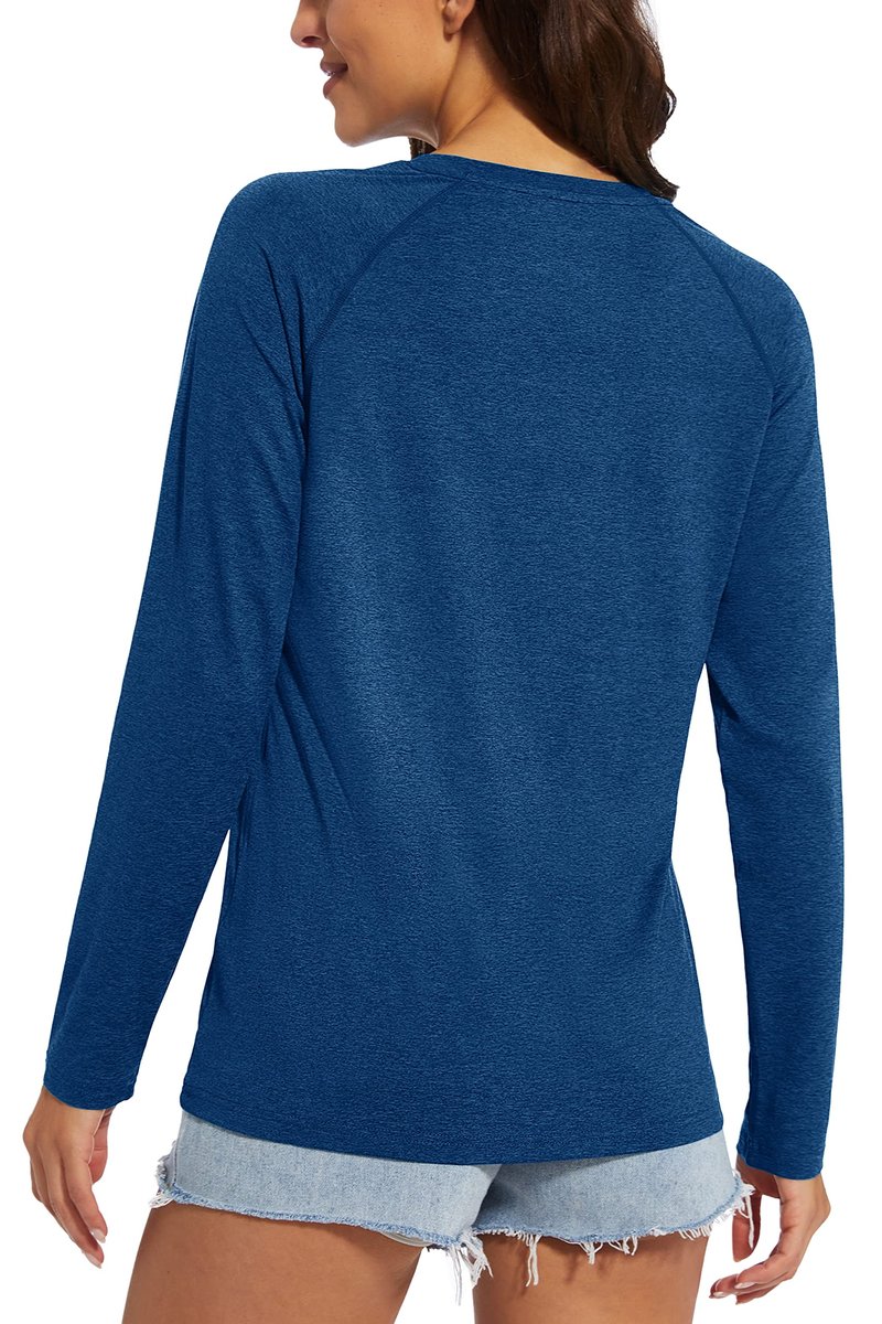 MAGCOMSEN Women's Tops Long Sleeve UPF 50+ Summer Tee Rash Guard Shirts Quick Dry Active Shirts Moisture Wicking Blue M