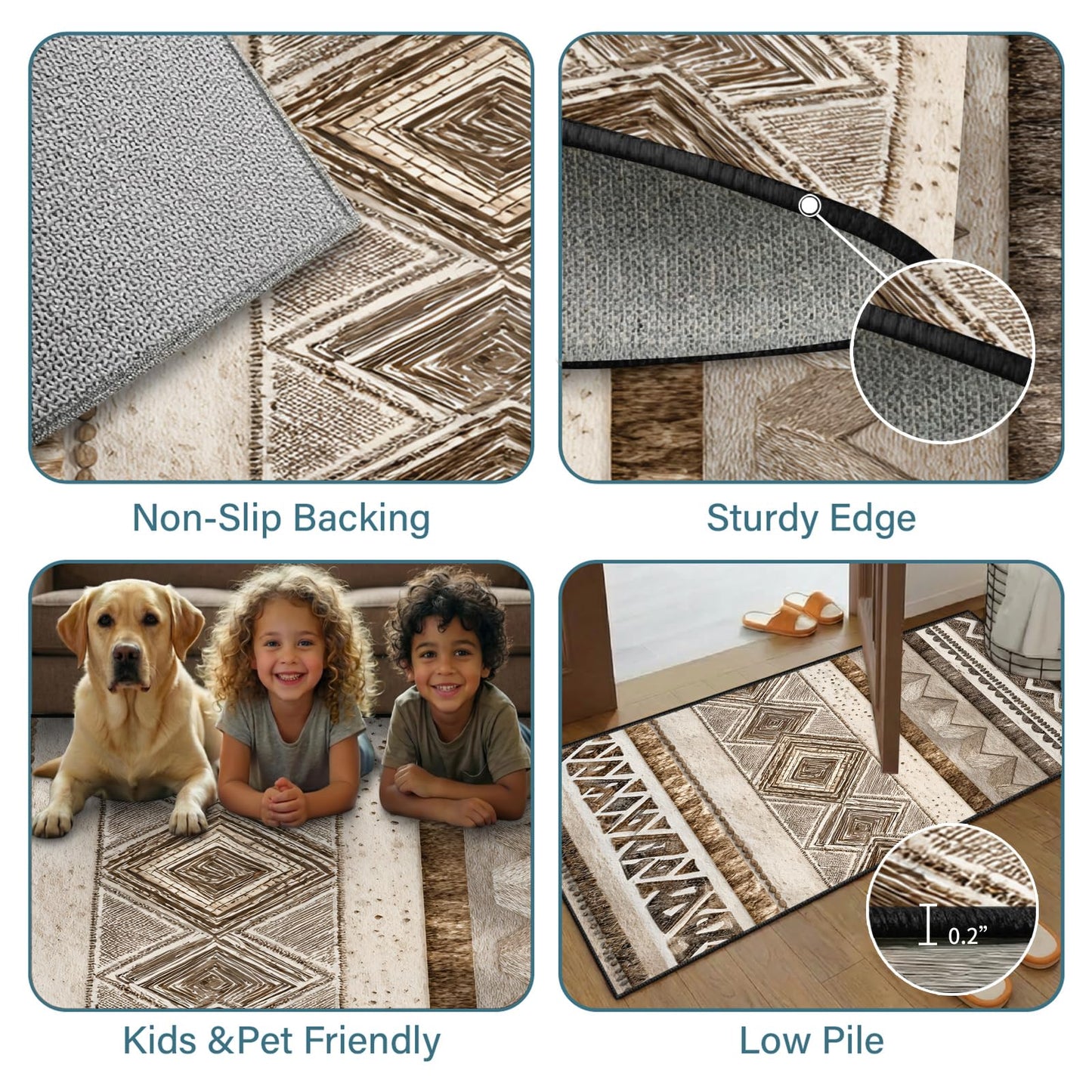 Southwestern Aztec Runner Rug 2x8ft Bohemian Tribal Runner Rug, Rustic Neutral Country Rugs, Retro Western Southwest Rugs for Hallways, Washable Non-Slip Carpet for Bedroom Living Room