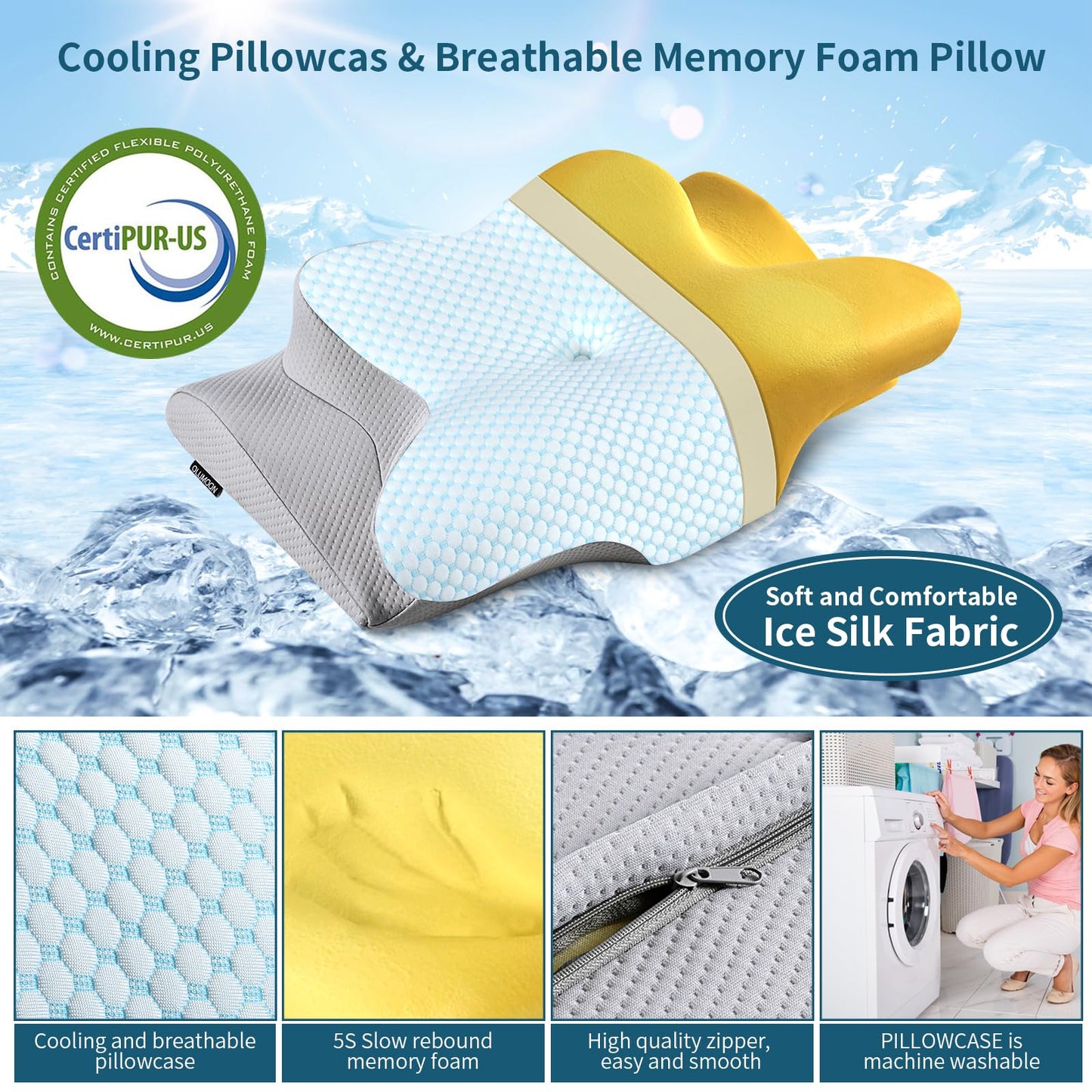 Cervical Neck Pillow for Pain Relief, Ergonomic Pillow for Sleeping, Contour Memory Foam Pillows for Shoulder Pain, Orthopedic Bed Pillows Neck Support for Side Back Stomach Sleepers with Pillowcase